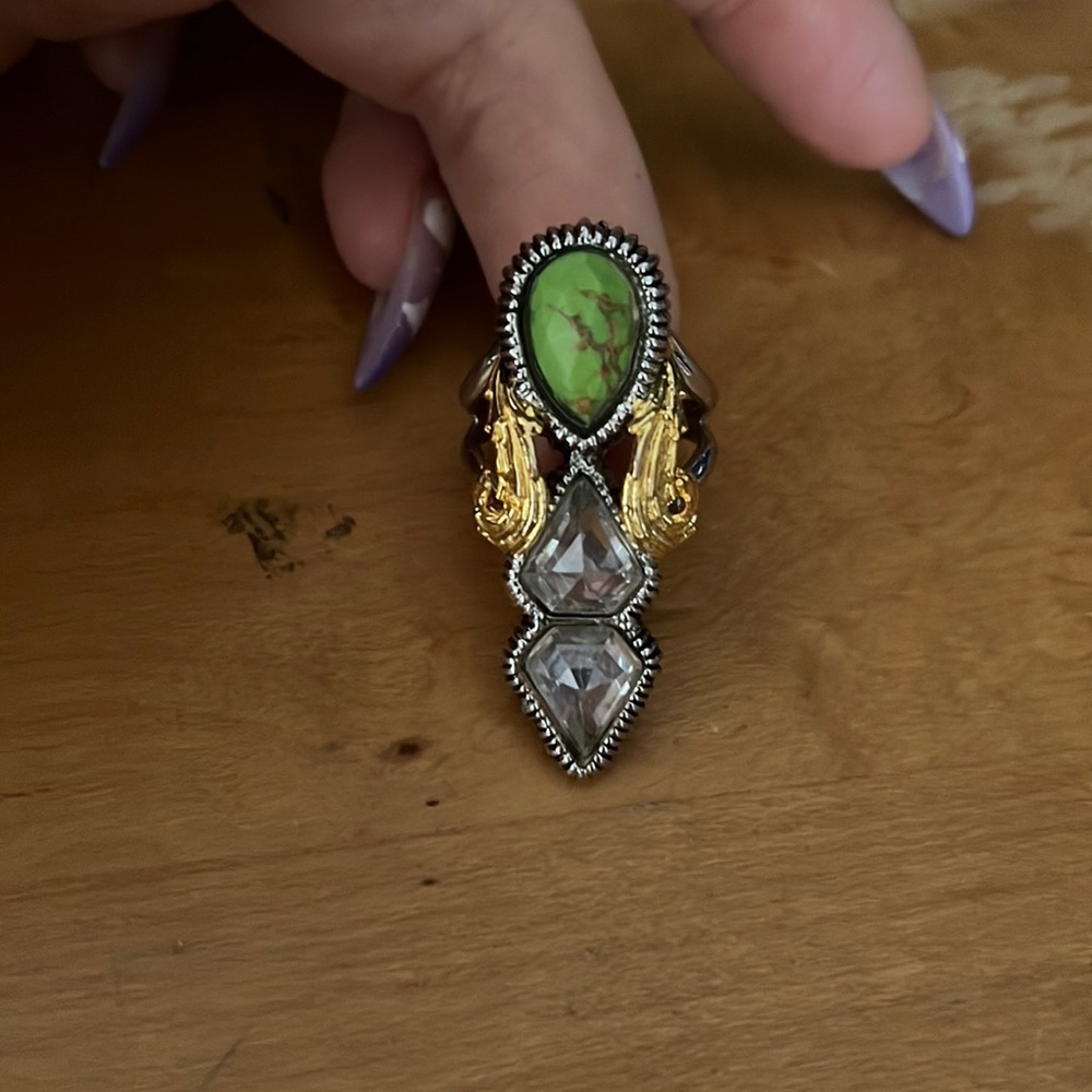 Alexis Bittar Natural Stone silver ring with gold accents